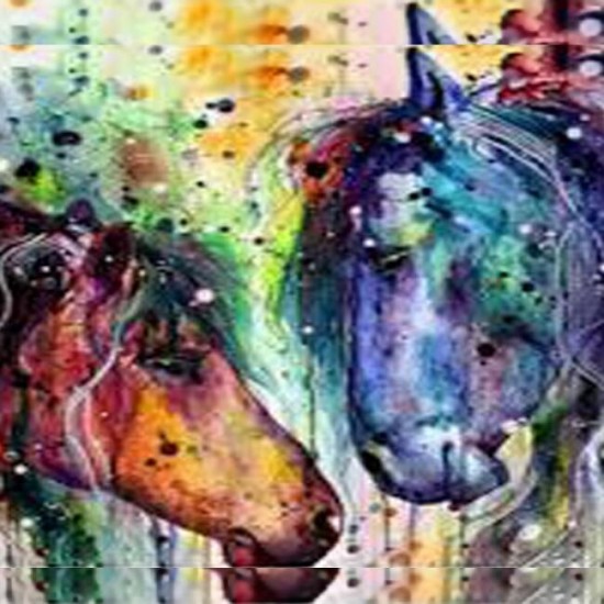 Canvas Renkli Atlar Sayılarla Boyama Seti Kasnaklı