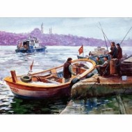 Canvas İstanbul ve Kayıklar Sayılarla Boyama Seti Kasnaklı