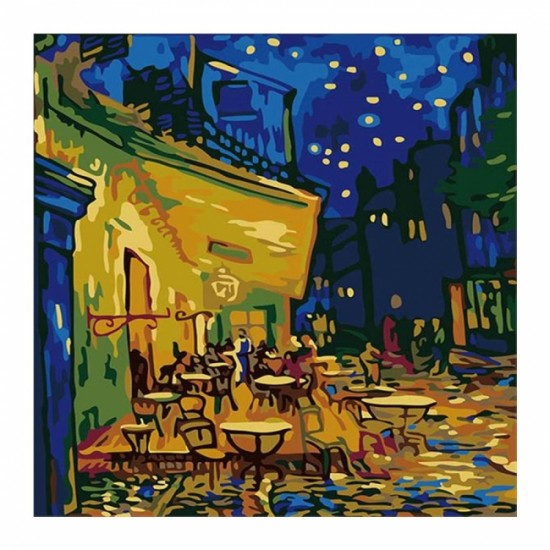 Canvas Van Gogh Teras Kafe Sayılarla Boyama Seti Kasnaklı