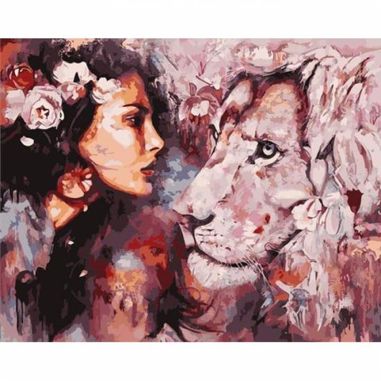 Canvas Kadın ve Aslan Sevgisi Sayılarla Boyama Seti Rulo