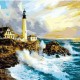 Canvas Deniz Feneri Ve Dalgalar Sayılarla Boyama Seti   Kasnaklı
