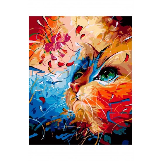Canvas Kedi Portre 1 Sayılarla Boyama Seti  Kasnaklı