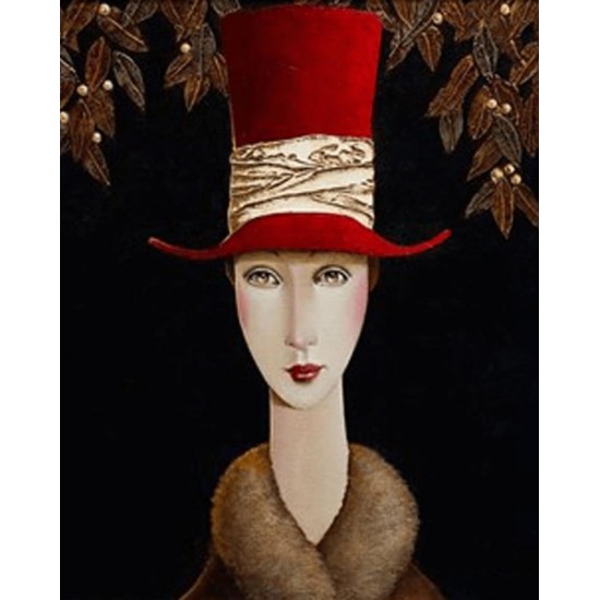 Canvas Kırmızı Şapkalı Kadın Sayılarla Boyama SetiRulo